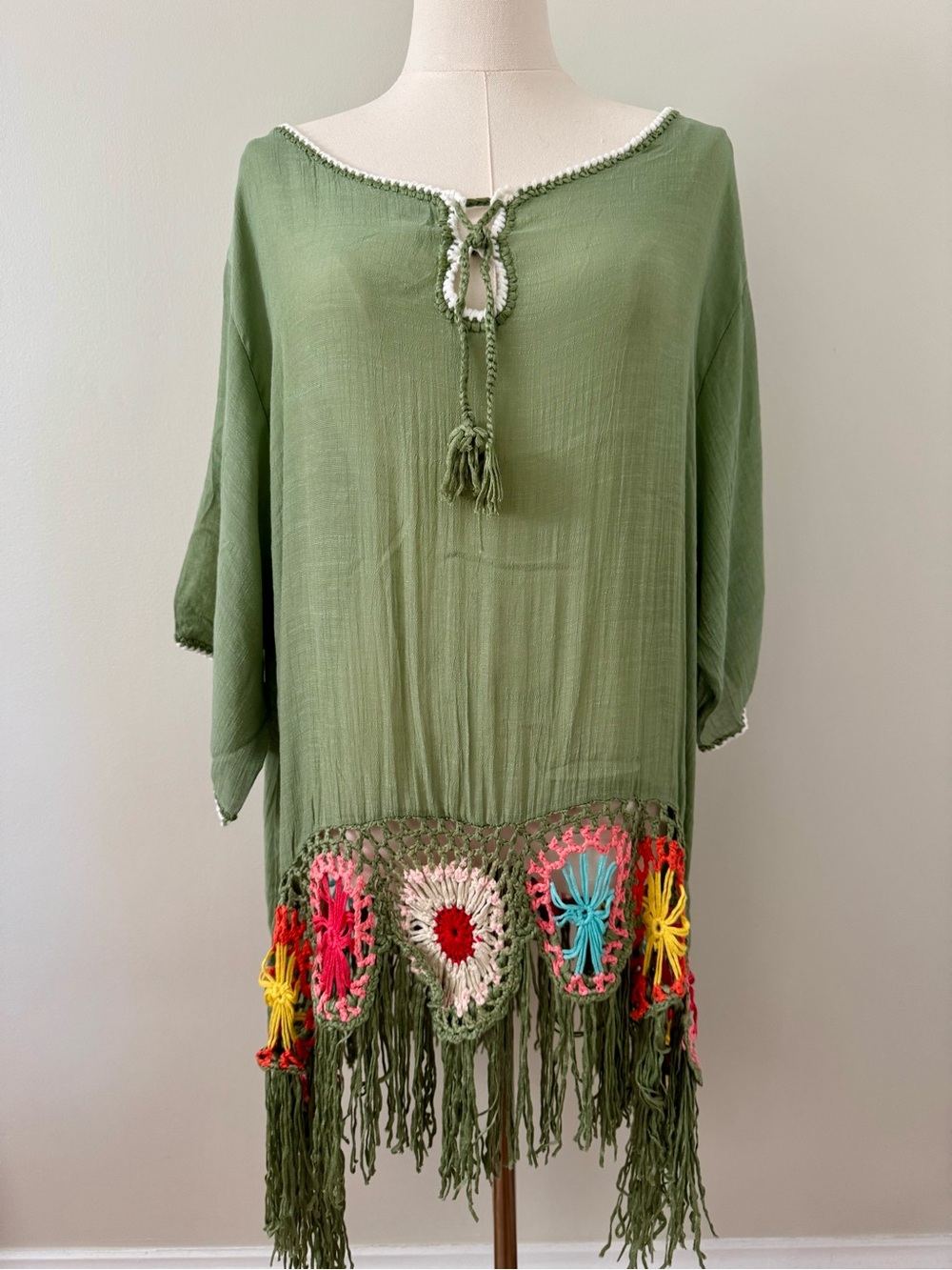 Miracle Boho Crochet Fringe Beach Cover-Up Tunic - Size M/L